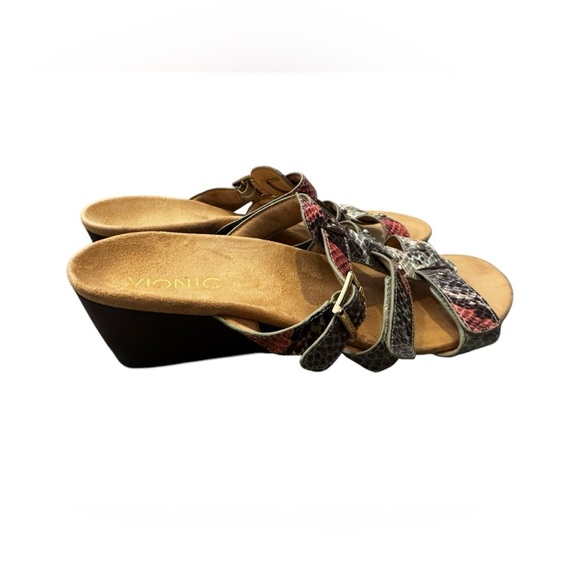 VIONIC PARK RADIA SNAKE PRINT LEATHER SANDAL LOW WEDGE TRIPLE STRAP 8 39 M NEW - Picture 6 of 9